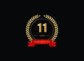 11th anniversary celebration with gold glitter color and white background. Vector design for celebrations, invitation cards and greeting cards. eps 10.