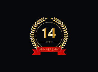 Fototapeta premium 14th anniversary celebration with gold glitter color and white background. Vector design for celebrations, invitation cards and greeting cards. eps 10.