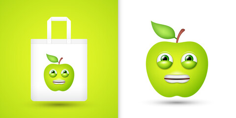 Apple on white tote bag. Vector