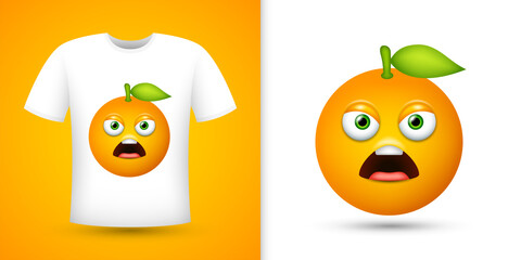 Orange on white shirt. Vector