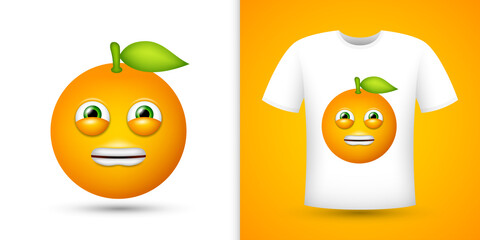 Orange on white shirt. Vector