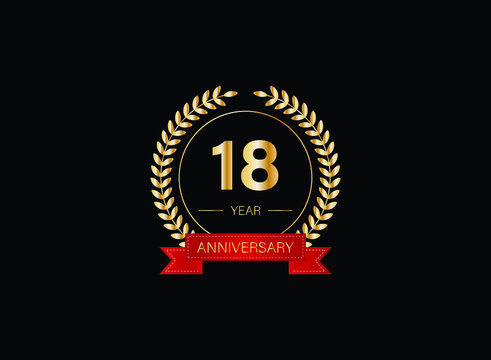 18th anniversary celebration with gold glitter color and white background. Vector design for celebrations, invitation cards and greeting cards. eps 10.
