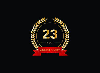 23th anniversary celebration with gold glitter color and white background. Vector design for celebrations, invitation cards and greeting cards. eps 10.