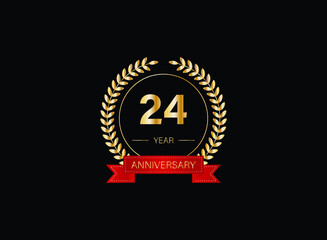 24th anniversary celebration with gold glitter color and white background. Vector design for celebrations, invitation cards and greeting cards. eps 10.