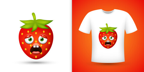 Strawberry on white shirt. Vector