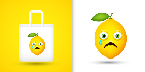 Lemon on white tote bag. Vector