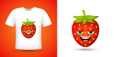 Strawberry on white shirt. Vector