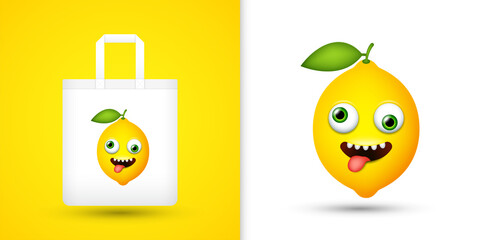 Lemon on white tote bag. Vector