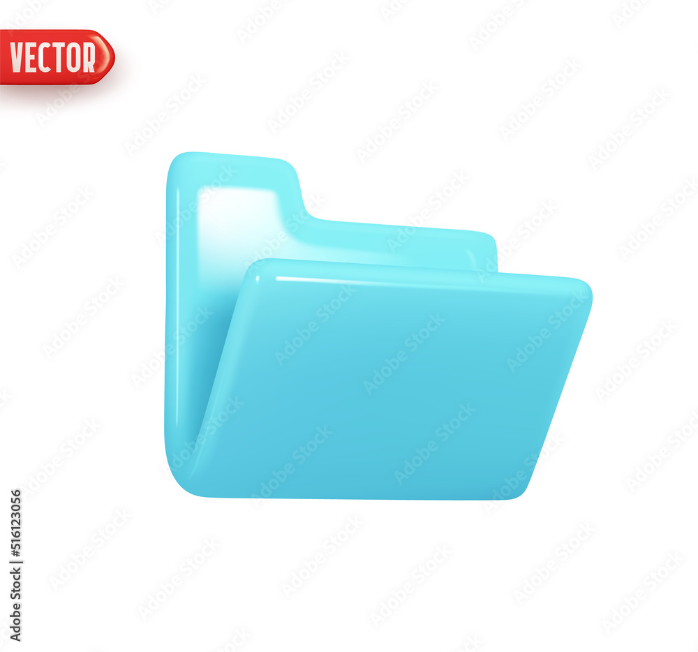 Poster folder file. folder with document archive. open computer file blue color. realistic 3d design in pla