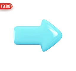 Arrow pointing right blue color. Realistic 3d design In plastic cartoon style. Icon isolated on white background. Vector illustration