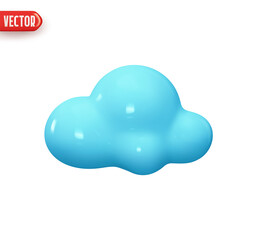 Cloud blue color. Realistic 3d design In plastic cartoon style. Icon isolated on white background. Vector illustration