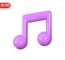 Music note is symbol denoting a musical sound. Realistic 3d design In plastic cartoon style. Icon isolated on white background. Vector illustration