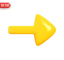 Yellow arrow. Realistic 3d design In plastic cartoon style. Icon isolated on white background. Vector illustration