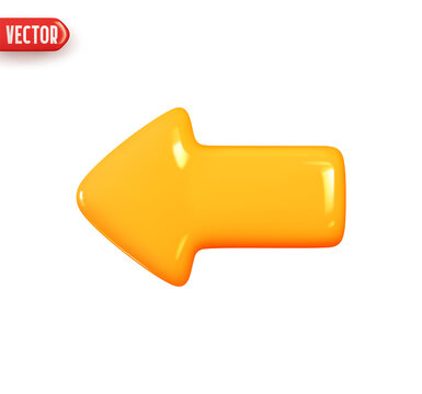 Arrow pointing left yellow color. Realistic 3d design In plastic cartoon style. Icon isolated on white background. Vector illustration