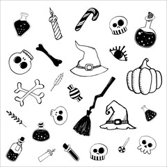 Set of vector Halloween elements, objects and icones.