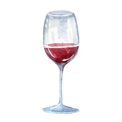 a glass of red grape wine, watercolor hand drawn illustration