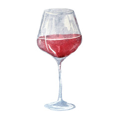 a glass of red grape wine, watercolor hand drawn illustration