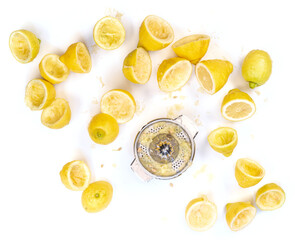 Squeezed lemons with citrus press