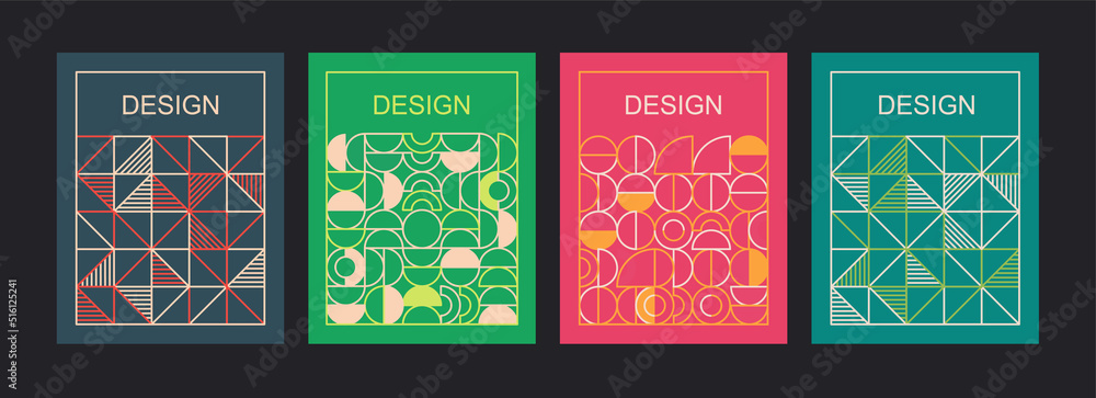 Poster geometric lines modern art background from triangles, squares, circles. minimalistic template of lin