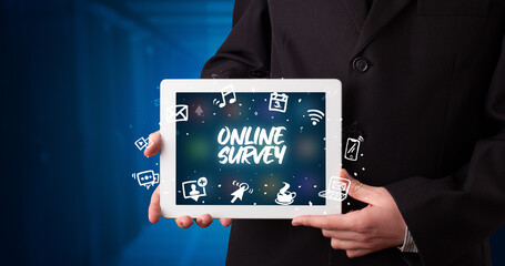 Person holding tablet, social network concept