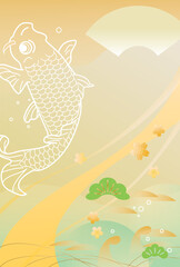 Fototapeta na wymiar お正月の鯉の絵柄の背景イラスト