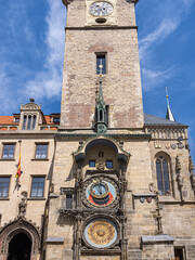 The astronomical clock and its tower, Old Town Hall in Prague. It is from the 15th century and is...