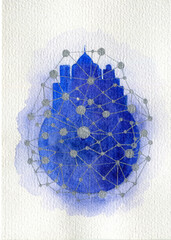 Abstract blue internet planet, watercolor