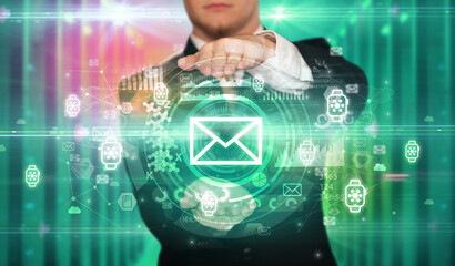 Businessman holding technology icon concept