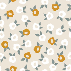 Floral seamless pattern design. Beige and white flowers vintage pattern for wallpapers, print and fabric.