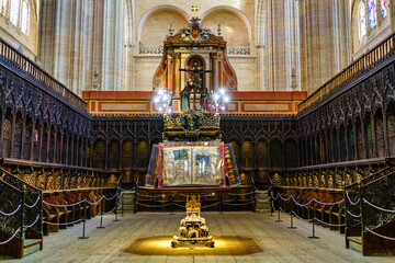 Choir of the Gothic cathedral of Segovia in the city Unesco, Spain.
