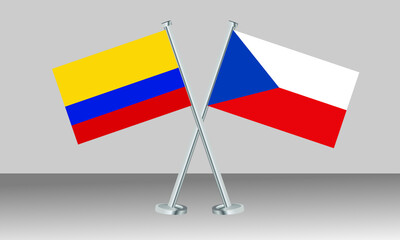 Crossed flags of Colombia and Czech Republic (Czechia). Official colors. Correct proportion. Banner design