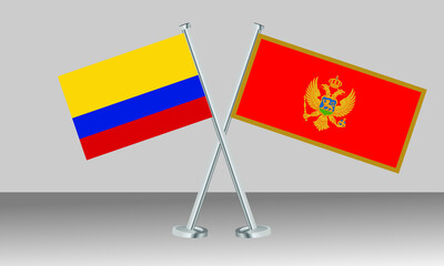 Crossed flags of Colombia and Montenegro. Official colors. Correct proportion. Banner design