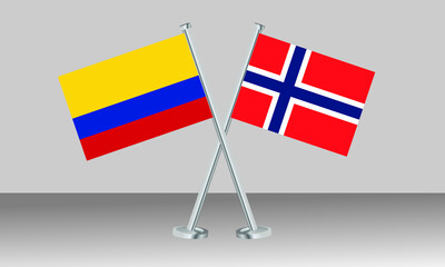 Crossed flags of Colombia and Norway. Official colors. Correct proportion. Banner design
