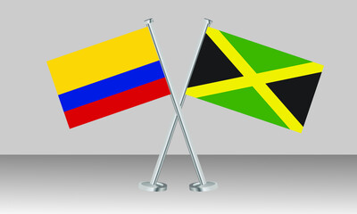 Crossed flags of Colombia and Jamaica. Official colors. Correct proportion. Banner design
