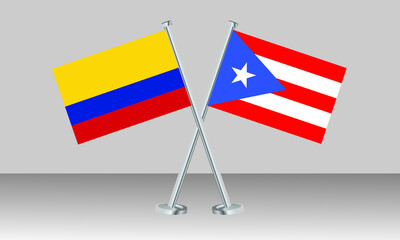 Crossed flags of Colombia and Puerto Rico. Official colors. Correct proportion. Banner design
