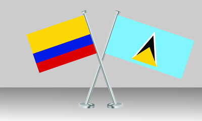 Crossed flags of Colombia and Saint Lucia. Official colors. Correct proportion. Banner design
