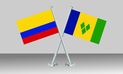 Crossed flags of Colombia and Saint Vincent and the Grenadines. Official colors. Correct proportion. Banner design

