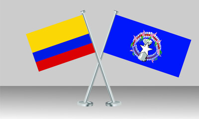Crossed flags of Colombia and Northern Mariana Islands. Official colors. Correct proportion. Banner design

