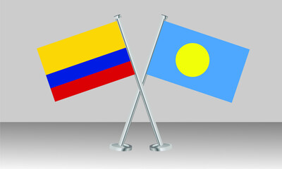 Crossed flags of Colombia and Palau. Official colors. Correct proportion. Banner design
