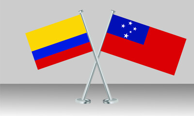 Crossed flags of Colombia and Samoa. Official colors. Correct proportion. Banner design
