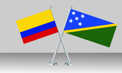 Crossed flags of Colombia and Solomon Islands. Official colors. Correct proportion. Banner design
