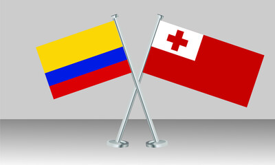 Crossed flags of Colombia and Tonga. Official colors. Correct proportion. Banner design

