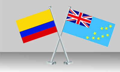 Crossed flags of Colombia and Tuvalu. Official colors. Correct proportion. Banner design
