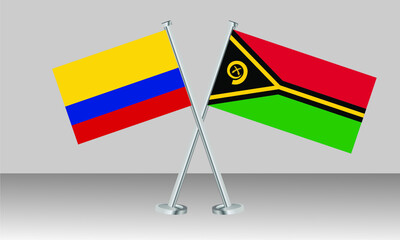 Crossed flags of Colombia and Vanuatu. Official colors. Correct proportion. Banner design
