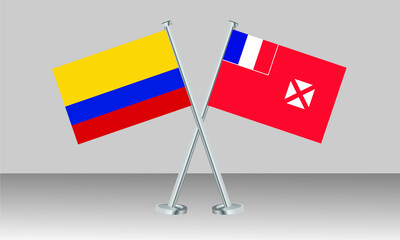 Crossed flags of Colombia and Wallis and Futuna. Official colors. Correct proportion. Banner design
