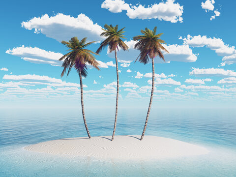 Tropische Insel mit drei Palmen