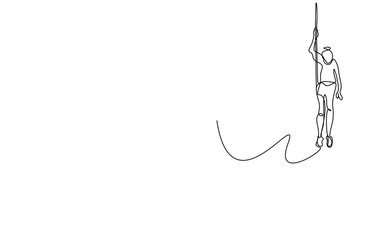 young woman doing extreme sports in nature climbing down a rope