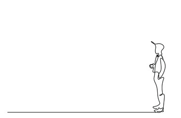 successful serious confident young male ceo executive holding coffee cup and other hand in pocket thinking and dreaming of future
