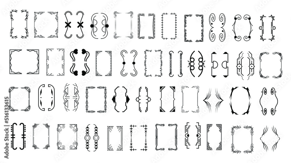Poster set black simple line collection different doodle brackets, parentheses, braces elements vector desi