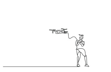 a young male is controlling his drone with a remote and having fun